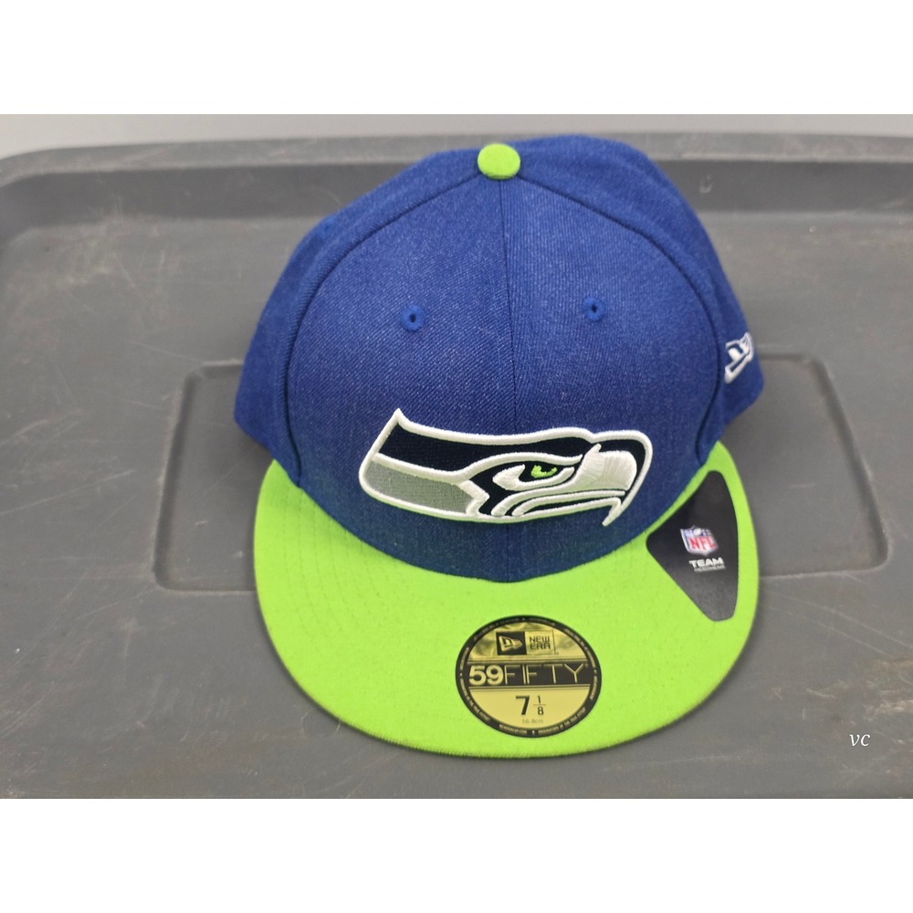 New Era 59FIFTY Seattle Seahawks Hat Heather Action Blue Green Fitted 7 1/8